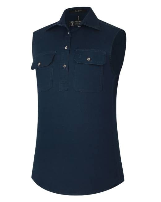 RiteMate Polos / Shirts French Navy / 6 Pilbara Women's Closed Front Sleeveless Shirt