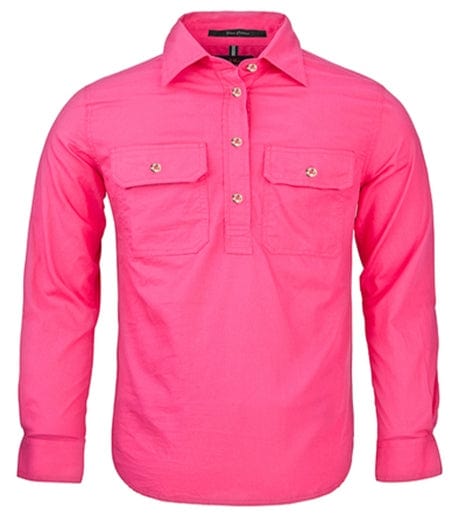 RiteMate Polos / Shirts Hot-Pink / Y0 Kids Pilbara Closed Front L/S Shirt