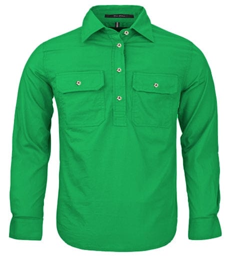 RiteMate Polos / Shirts Kelly Green / Y0 Kids Pilbara Closed Front L/S Shirt