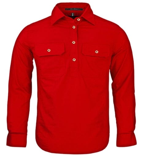 RiteMate Polos / Shirts Red / Y0 Kids Pilbara Closed Front L/S Shirt