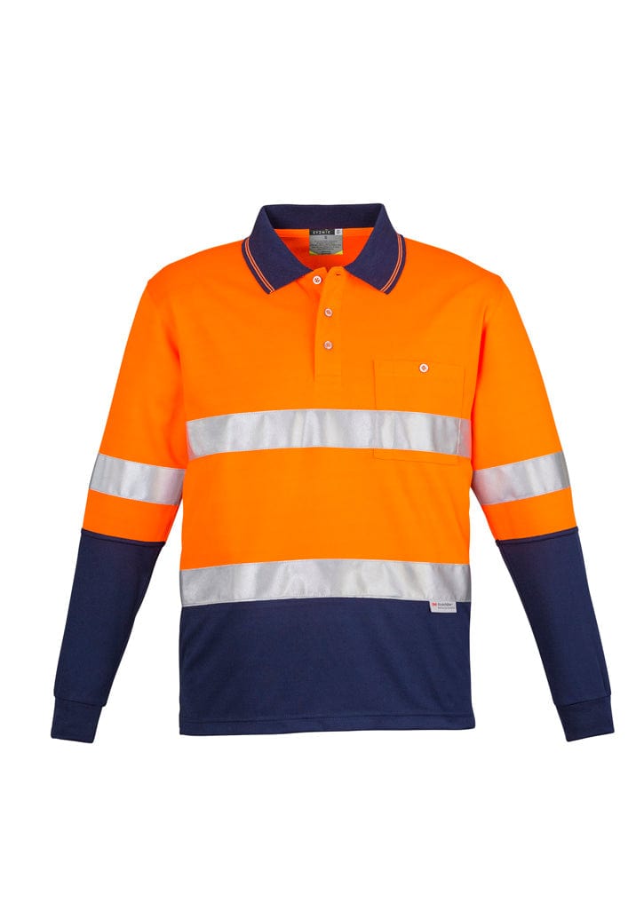 Syzmik Polos / Shirts Orange/Navy / S Syzmik Men's Hi Vis Spliced Polo - Long Sleeve Hoop Taped