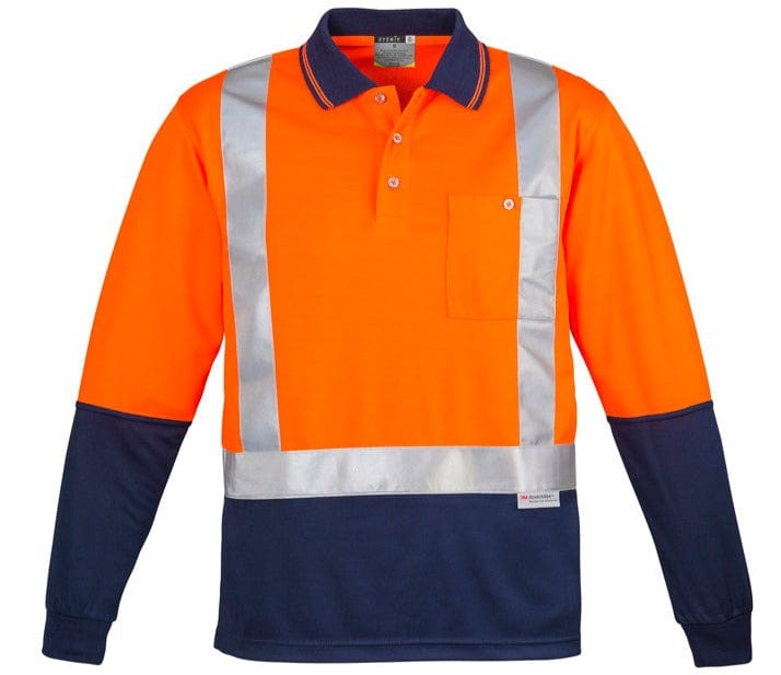 Syzmik Polos / Shirts Orange/Navy / S Syzmik Men's Hi Vis Spliced Polo - Long Sleeve Shoulder Taped