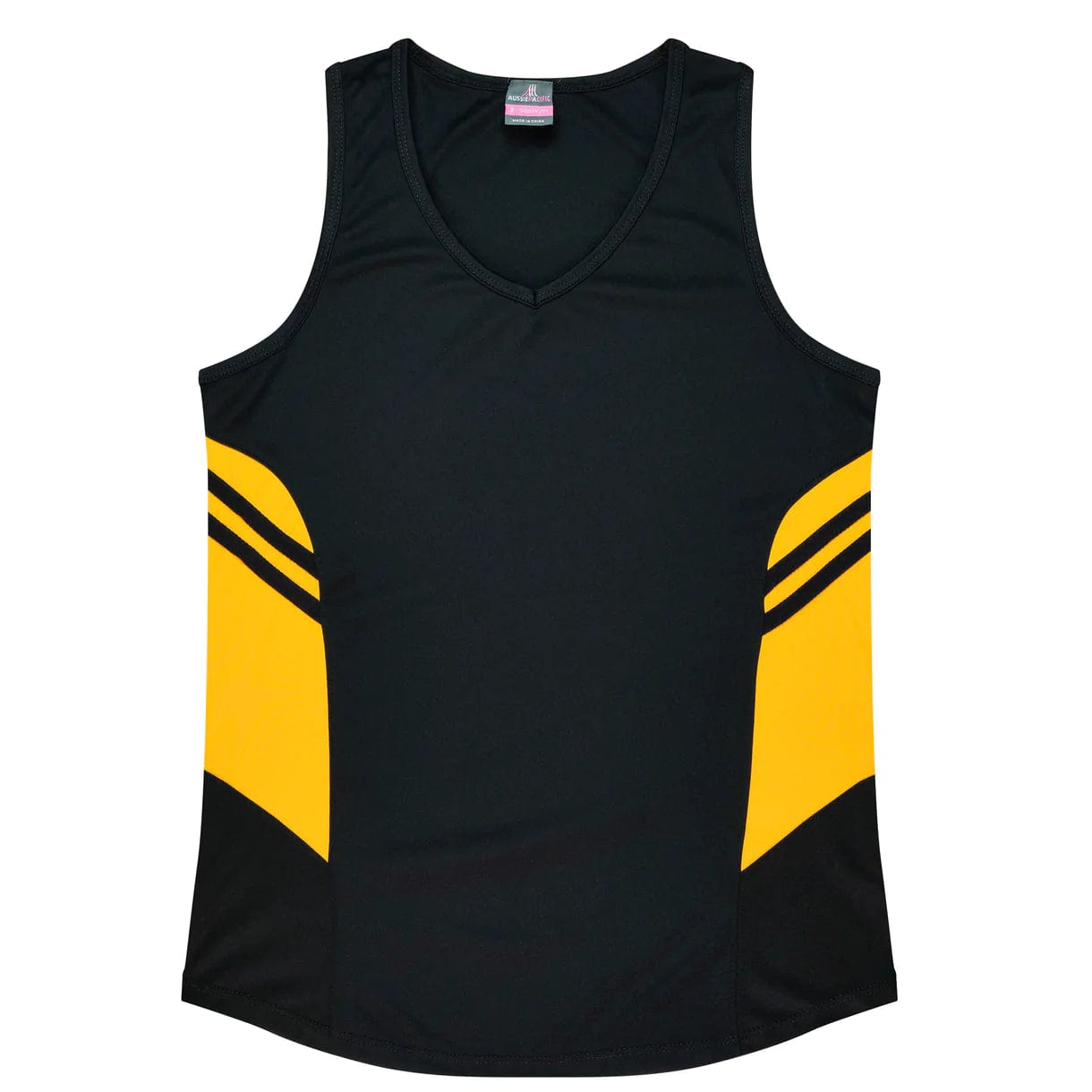 Aussie Pacific Tanks / Singlets Black/Gold / 6 Aussie Pacific Tasman Ladies Singlet