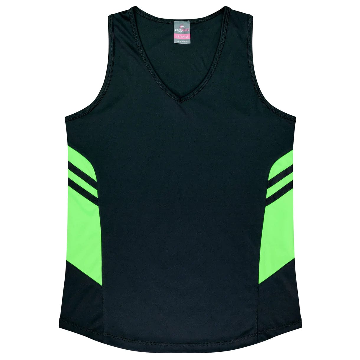 Aussie Pacific Tanks / Singlets Black/Neon Green / 6 Aussie Pacific Tasman Ladies Singlet