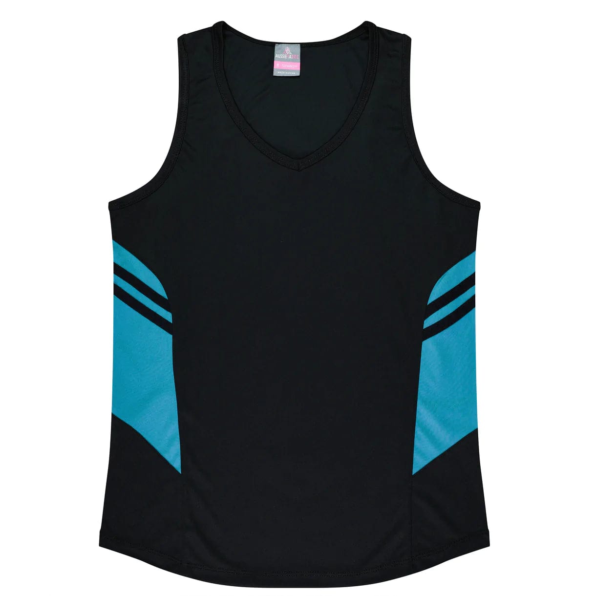 Aussie Pacific Tanks / Singlets Black/Teal / 6 Aussie Pacific Tasman Ladies Singlet