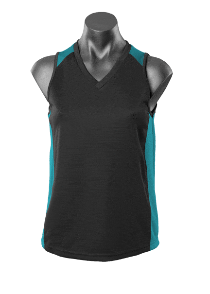 Aussie Pacific Tanks / Singlets Black/Teal / 8 Aussie Pacific Premier Ladies Singlet