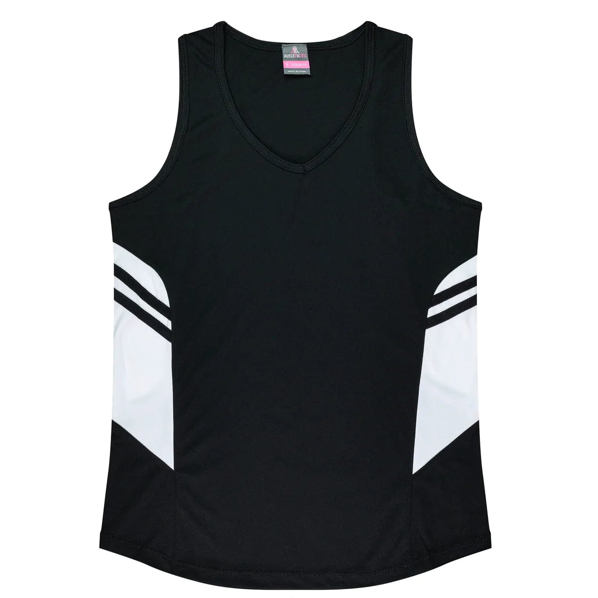 Aussie Pacific Tanks / Singlets Black/White / 6 Aussie Pacific Tasman Ladies Singlet