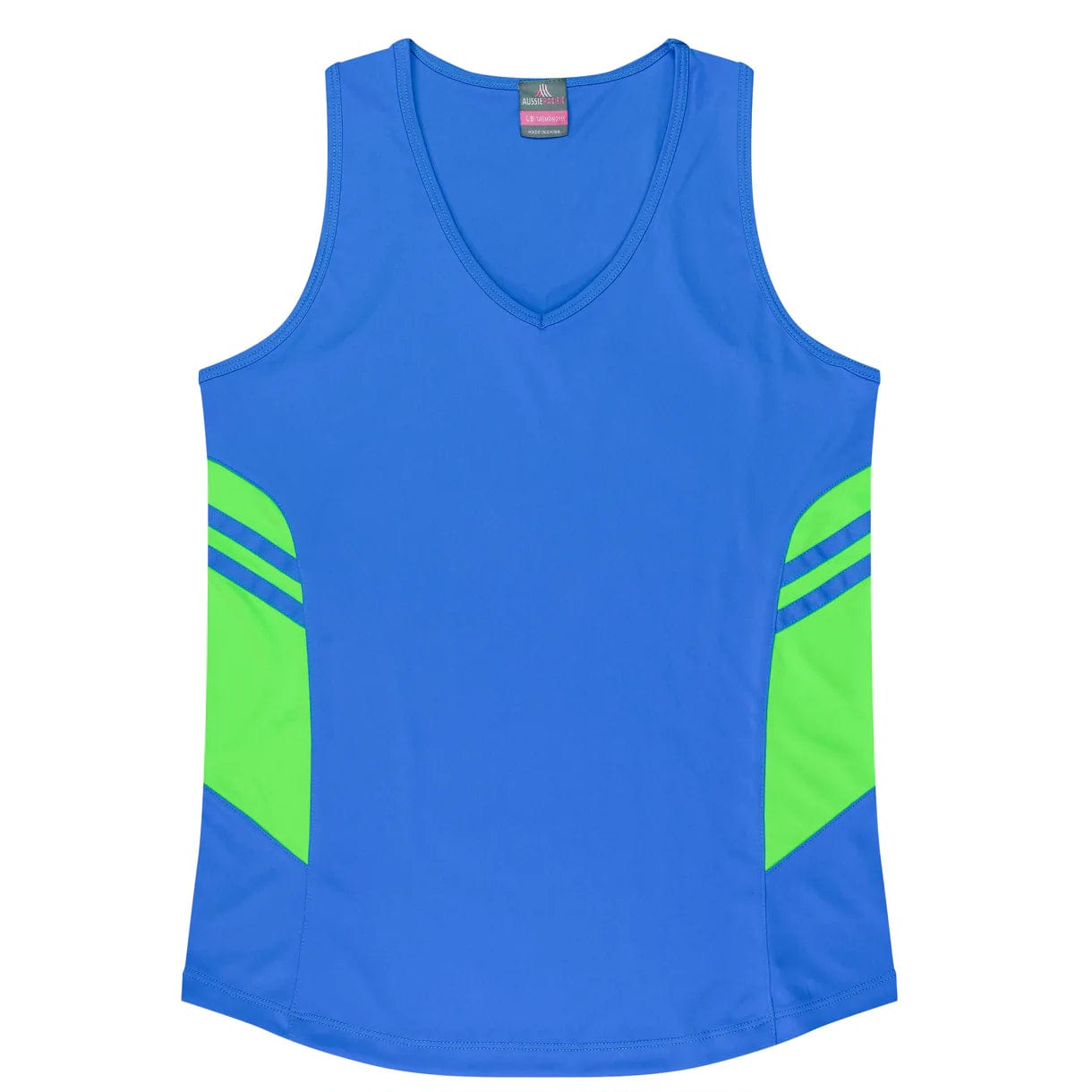 Aussie Pacific Tanks / Singlets Cyan/Neon Green / 6 Aussie Pacific Tasman Ladies Singlet
