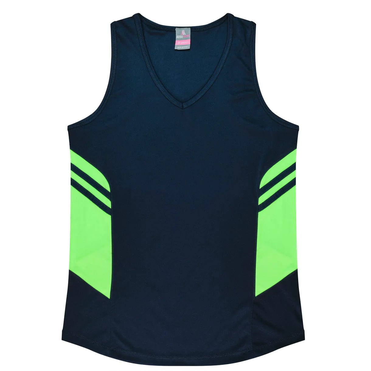 Aussie Pacific Tanks / Singlets Navy/Neon Green / 6 Aussie Pacific Tasman Ladies Singlet