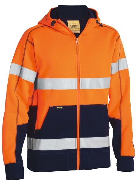 Bisley Hoodies Orange/Navy / XS Bisley Taped Hi Vis Zip Fleece Hoodie with Sherpa Lining