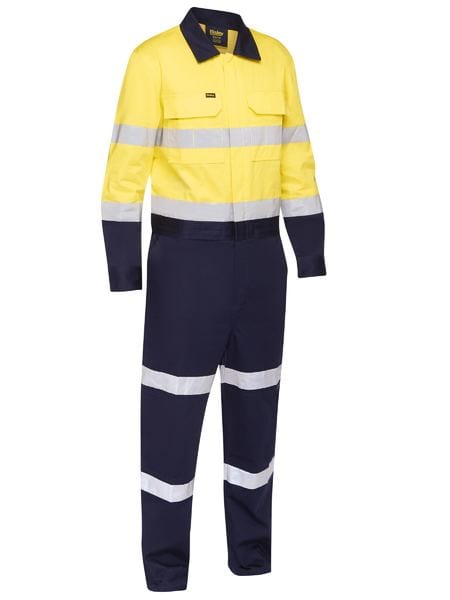Bisley Overalls Yellow/Navy / 77 Bisley Taped Hi Vis Work Coverall with Waist Zip Opening