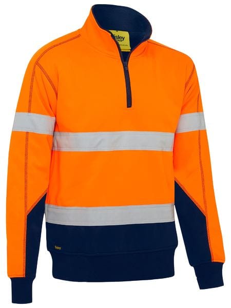 Bisley Polars Orange/Navy / XS Bisley Taped Hi Vis 1/4 Zip Fleece Pullover with Sherpa Lining
