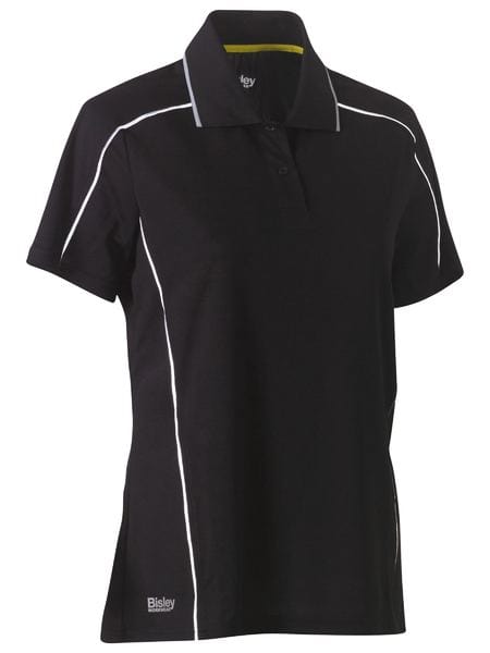 Bisley Polos / Shirts Black / 6 Bisley Women's Cool Mesh Polo with Reflective Piping
