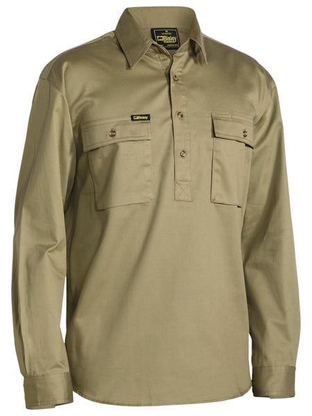 Bisley Polos / Shirts Khaki / S Bisley Closed Front Cotton Drill Shirt