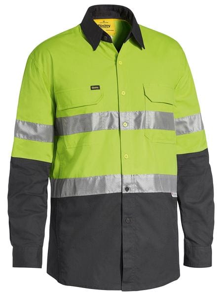 Bisley Polos / Shirts Lime/Charcoal / S Bisley X Airflow Taped Hi Vis Ripstop Shirt