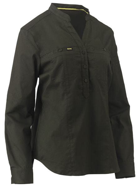Bisley Polos / Shirts Olive / 6 Bisley Women's Stretch V-Neck Closed Front Shirt