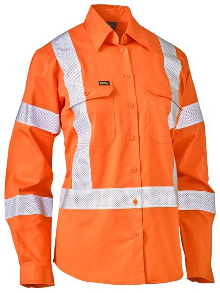 Bisley Polos / Shirts Orange / 6 Bisley Women’s X Taped Biomotion Hi Vis Cool Lightweight Drill Shirt