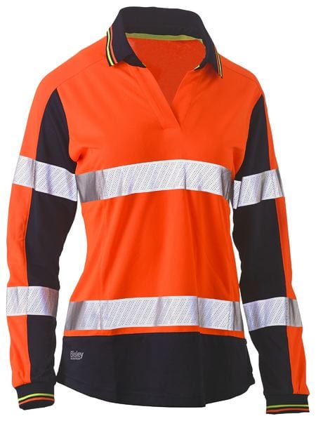 Bisley Polos / Shirts Orange/Navy / 6 Bisley Women’s Taped Two Tone Hi Vis Longsleeve V-Neck Polo