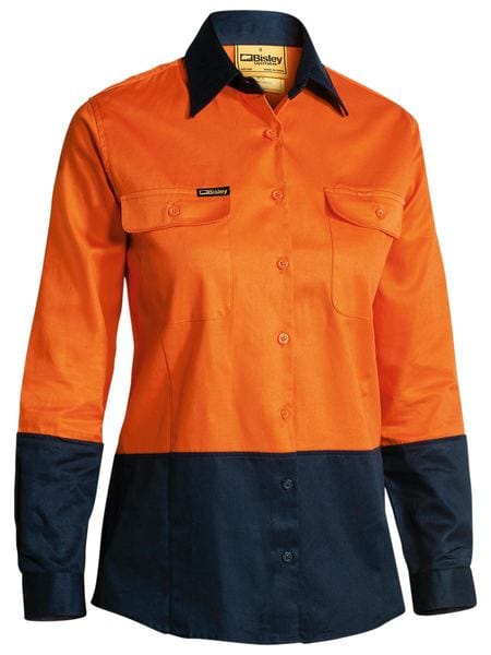 Bisley Polos / Shirts Orange/Navy / 8 Bisley Women's Hi Vis Drill Shirt