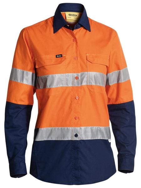 Bisley Polos / Shirts Orange/Navy / 8 Bisley Women's X Airflow™ Taped Hi Vis Ripstop Shirt