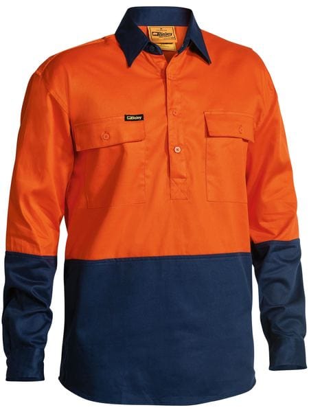 Bisley Polos / Shirts Orange/Navy / S Bisley Hi Vis Closed Front Drill Shirt
