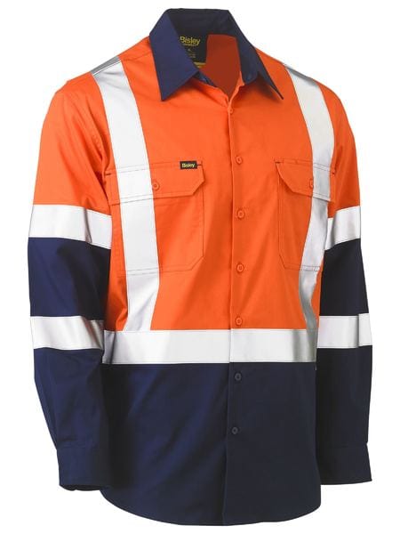 Bisley Polos / Shirts Orange/Navy / XS Bisley X Taped Biomotion Two Tone Hi Vis Lightweight Drill Shirt