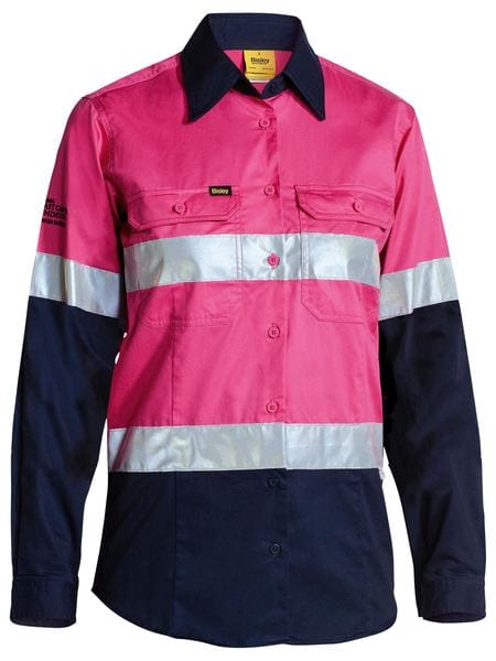 Bisley Polos / Shirts Pink/Navy / 8 Bisley Women's Taped Hi Vis Cool Lightweight Drill Shirt
