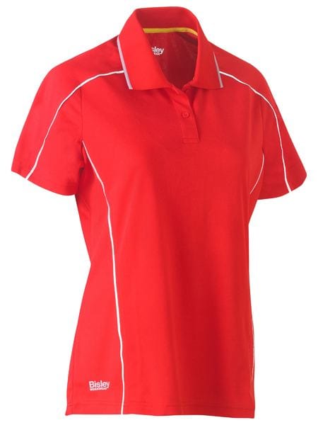 Bisley Polos / Shirts Red / 6 Bisley Women's Cool Mesh Polo with Reflective Piping