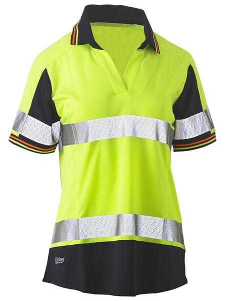 Bisley Polos / Shirts Yellow/Navy / 6 Bisley Women’s Taped Two Tone Hi Vis V-Neck Polo