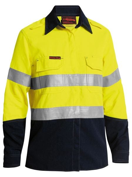 Bisley Polos / Shirts Yellow/Navy / 8 Bisley TenCate Tecasafe® Plus 700 Women’s Taped Hi Vis FR Vented Shirt