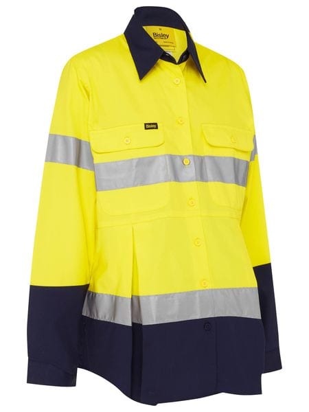 Bisley Polos / Shirts Yellow/Navy / 8 Bisley Women's Taped Hi Vis Maternity Drill Shirt