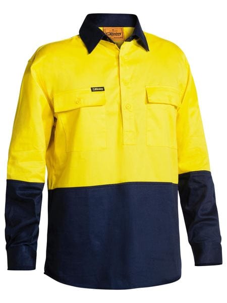 Bisley Polos / Shirts Yellow/Navy / S Bisley Hi Vis Closed Front Drill Shirt