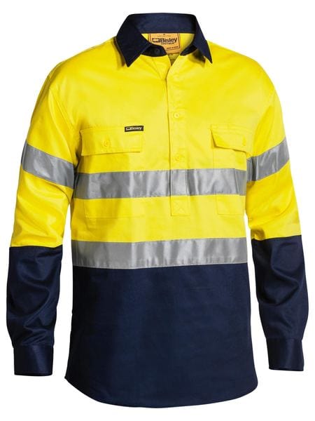 Bisley Polos / Shirts Yellow/Navy / S Bisley Taped Hi Vis Closed Front Drill Shirt