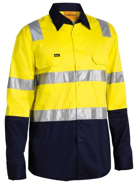 Bisley Polos / Shirts Yellow/Navy / S Bisley Taped Hi Vis Cool Lightweight Longsleeve Shirt with Shoulder Tape