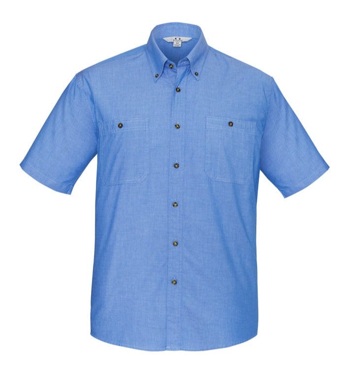 Biz Collection Polos / Shirts Chambray Blue / S Biz Collection Mens Wrinkle Free Chambray Short Sleeve Shirt