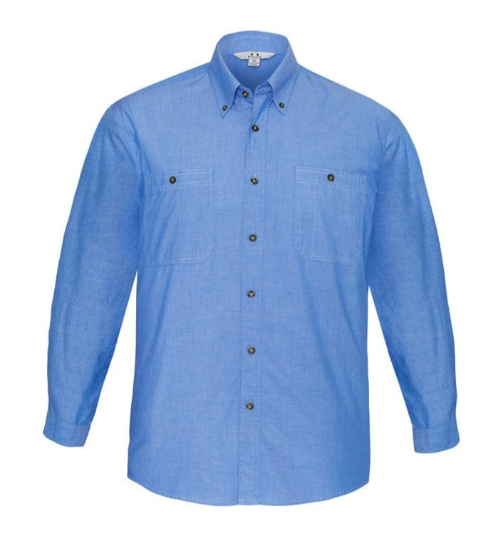Biz Collection Polos / Shirts Chambray Blue / XS Biz Collection Mens Wrinkle Free Chambray Long Sleeve Shirt