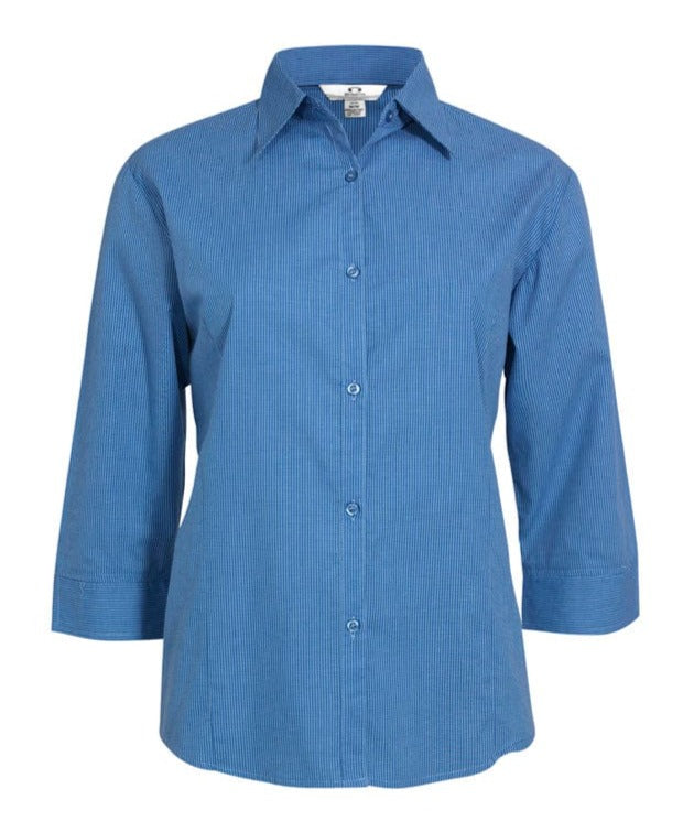 Biz Collection Polos / Shirts Mid Blue / 8 Biz Collection Ladies Micro Check 3/4 Sleeve Shirt