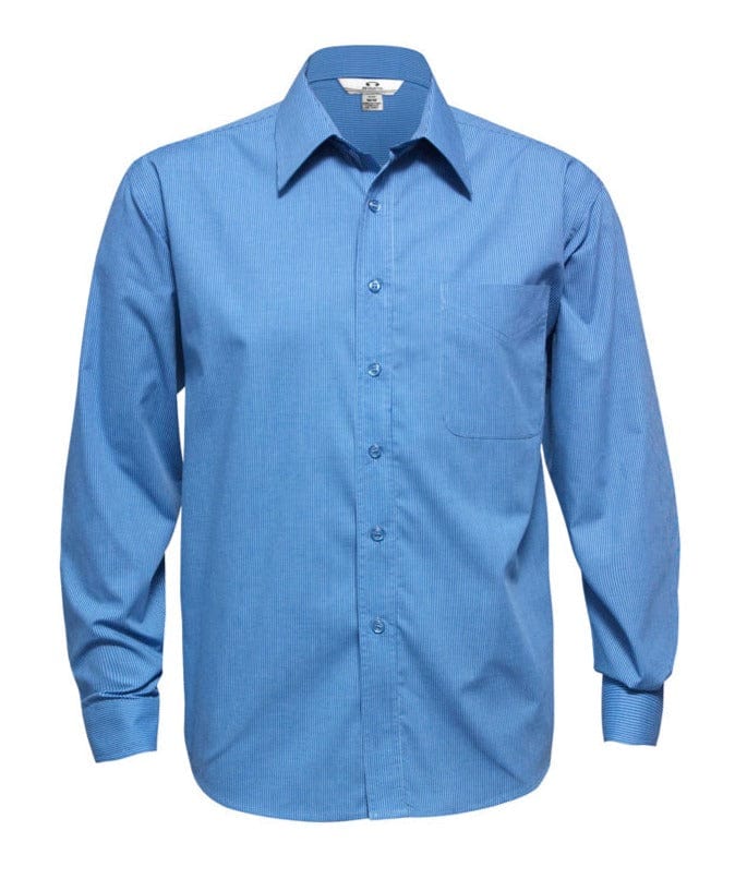 Biz Collection Polos / Shirts Mid Blue / S Biz Collection Mens Micro Check Long Sleeve Shirt