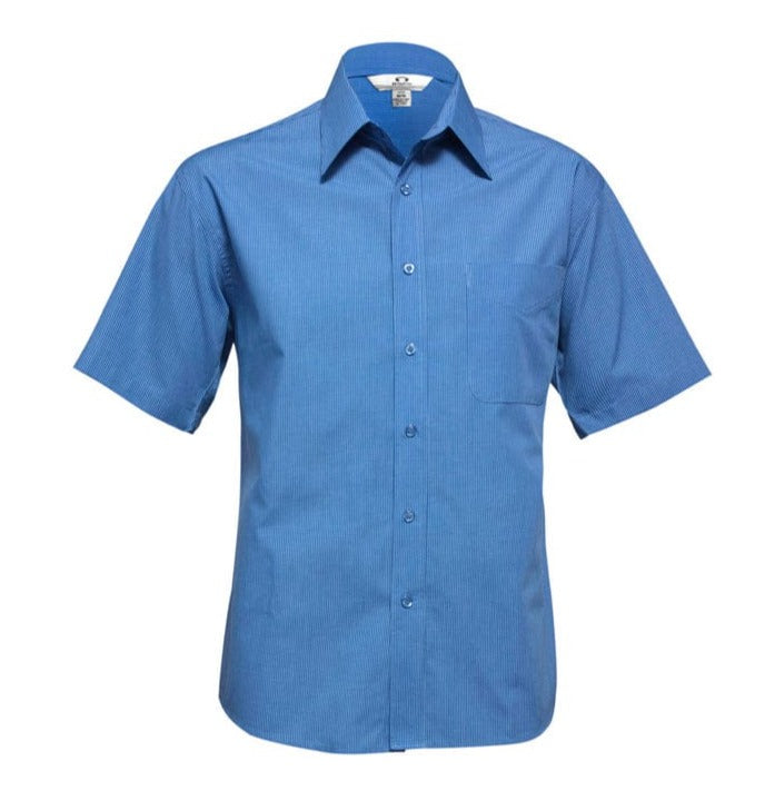 Biz Collection Polos / Shirts Mid Blue / S Biz Collection Mens Micro Check Short Sleeve Shirt