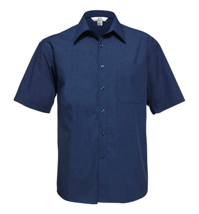 Biz Collection Polos / Shirts Navy / S Biz Collection Mens Micro Check Short Sleeve Shirt