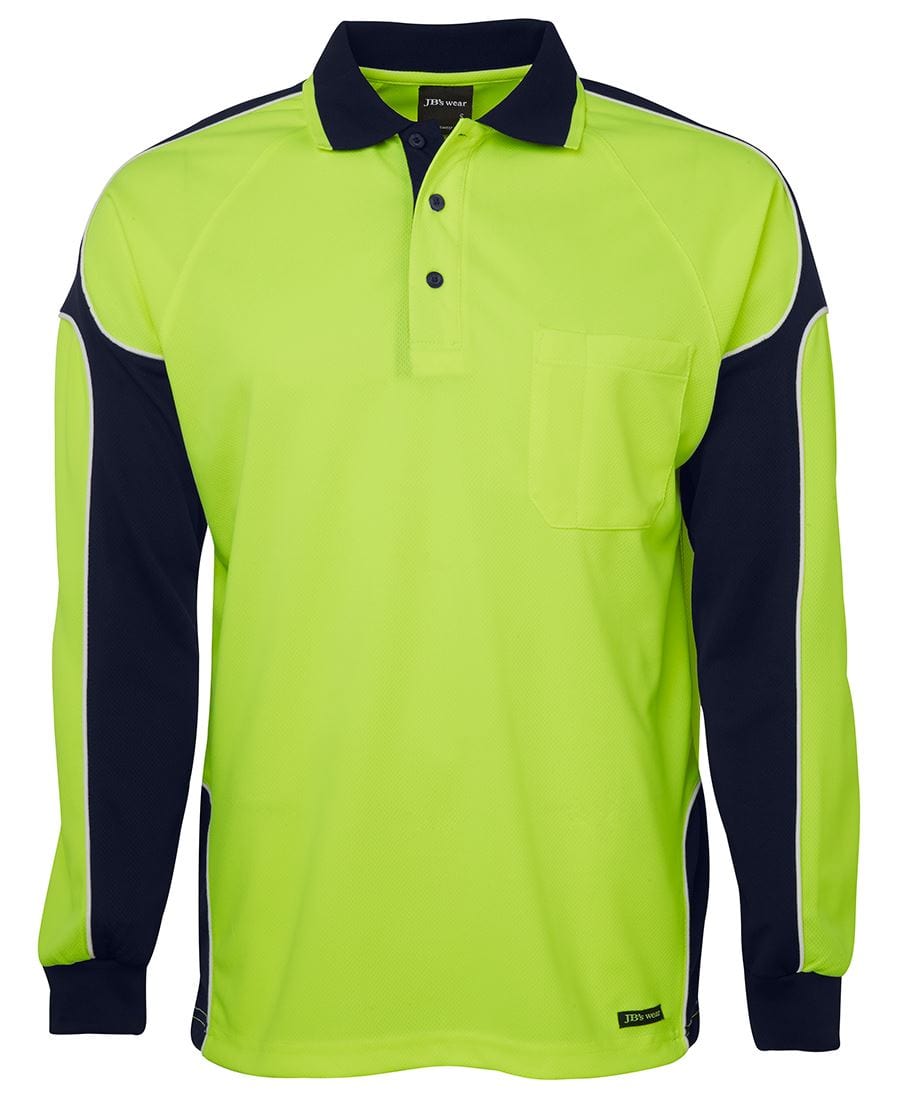 JB's Wear Polos / Shirts Lime/Navy / 2XS JB's Wear Hi Vis L/S Arm Panel Polo
