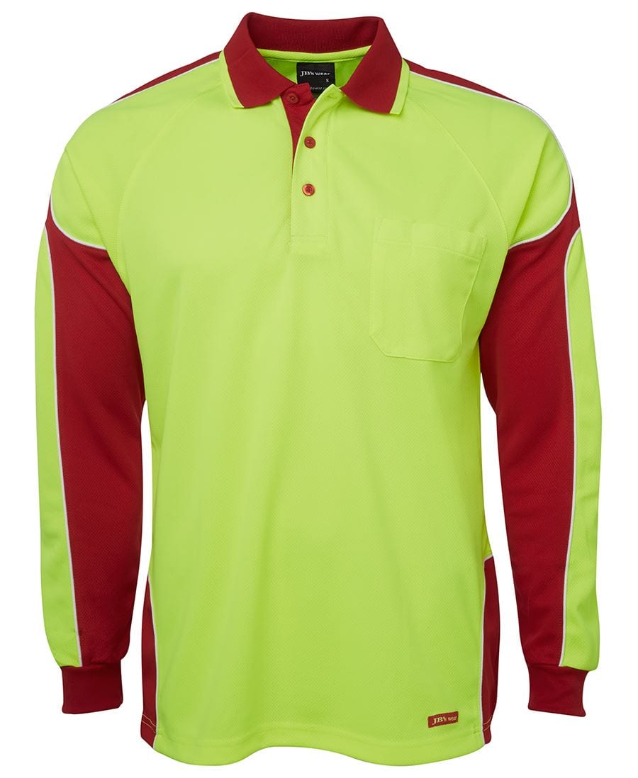 JB's Wear Polos / Shirts Lime/Red / XS JB's Wear Hi Vis L/S Arm Panel Polo