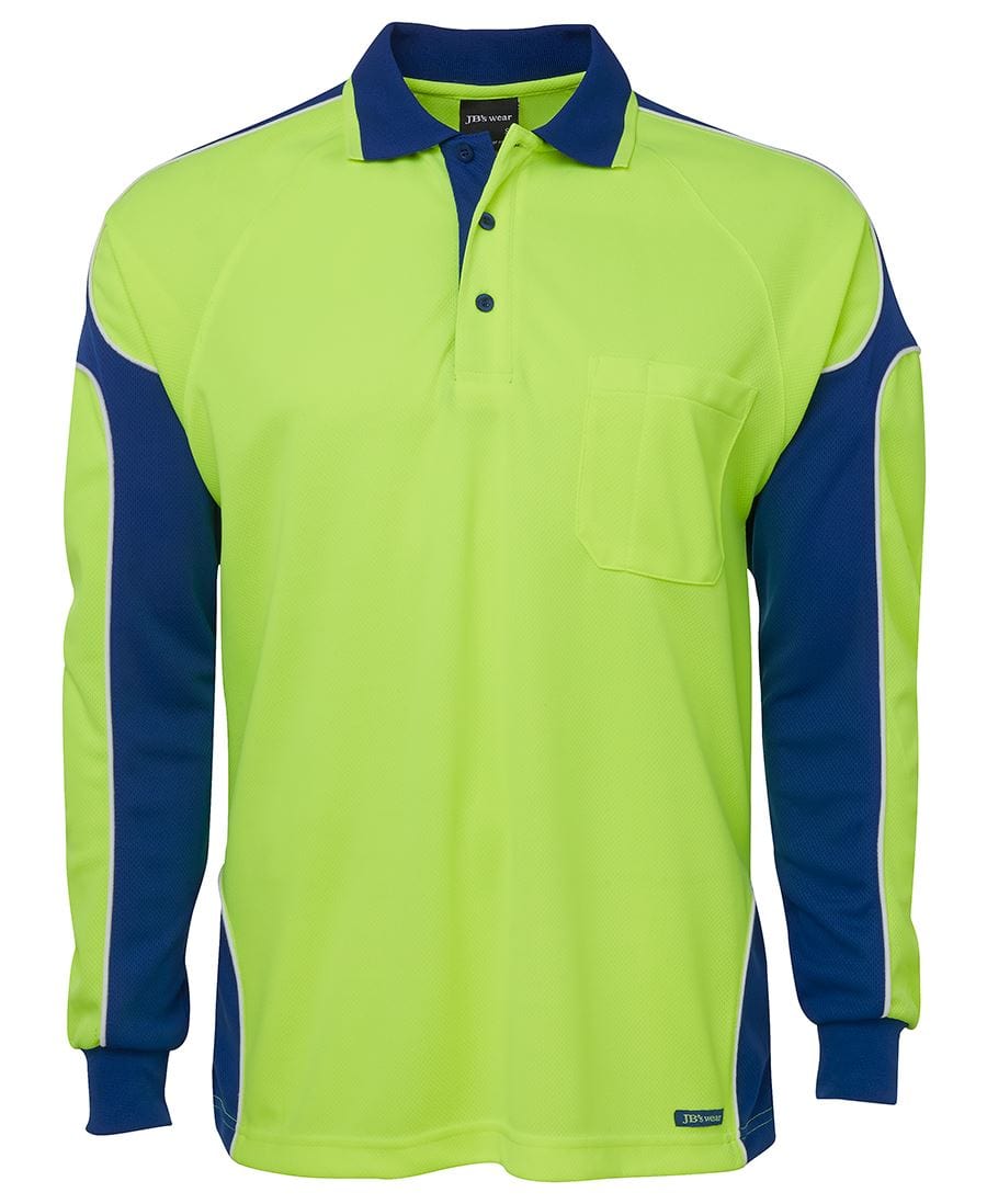 JB's Wear Polos / Shirts Lime/Royal / 2XS JB's Wear Hi Vis L/S Arm Panel Polo