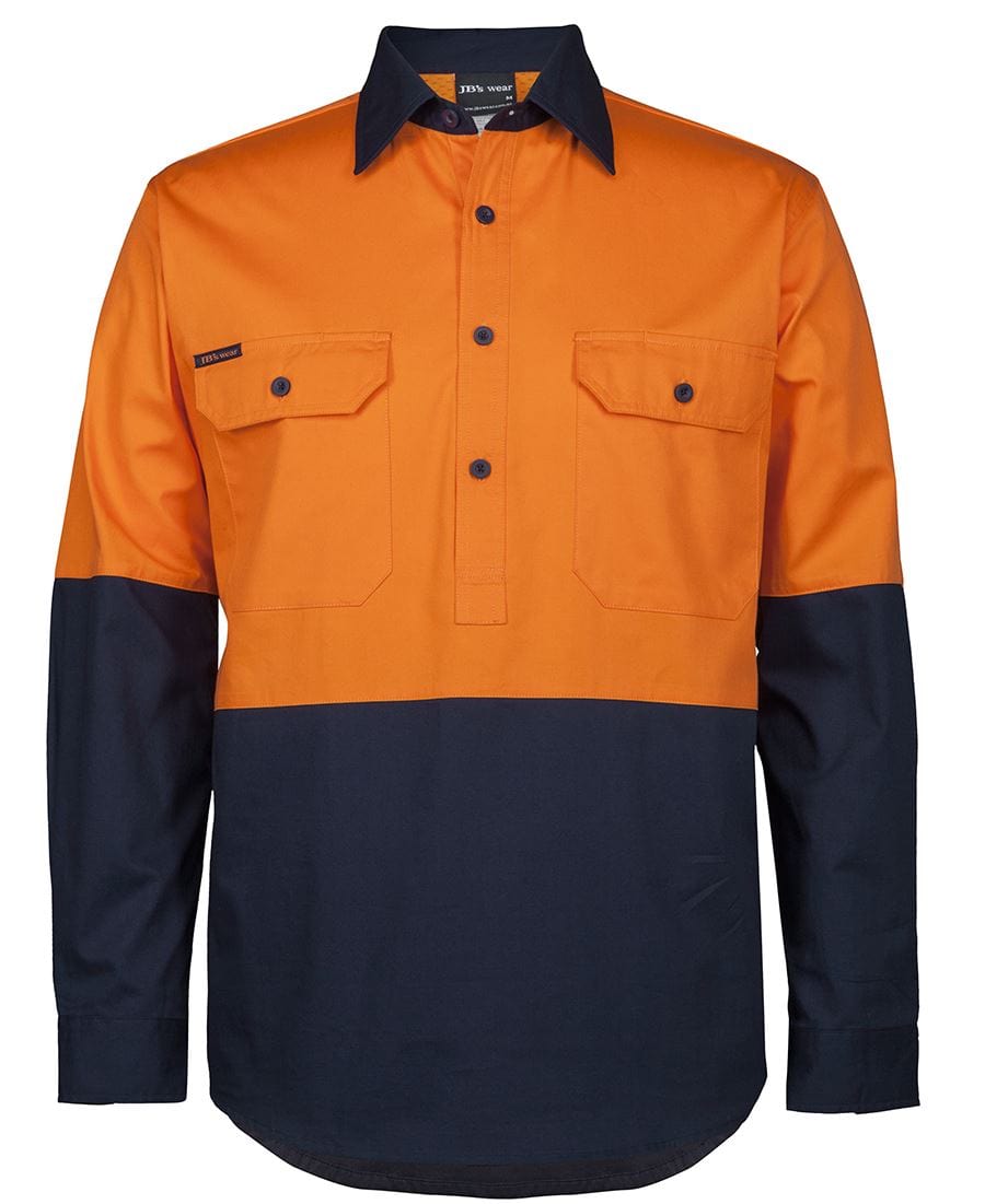 JB's Wear Polos / Shirts Orange/Navy / XS JB's Wear Hi Vis Close Front L/S 150G Work Shirt
