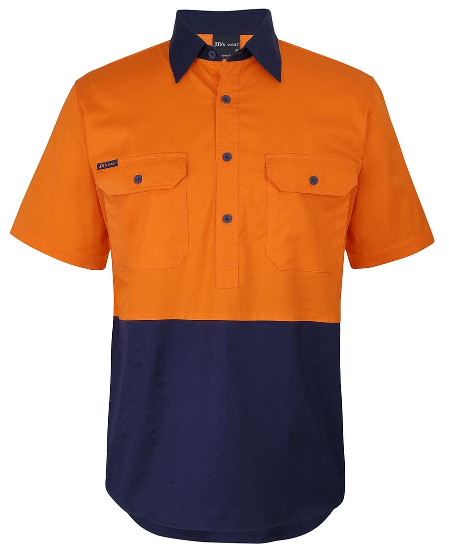 JB's Wear Polos / Shirts Orange/Navy / XS JB's Wear Hi Vis Close Front S/S 150G Work Shirt