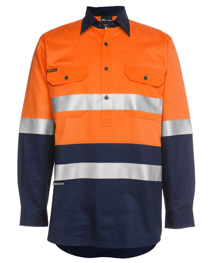 JB's Wear Polos / Shirts Orange/Navy / XS JB's Wear Hi Vis L/S (D+N) 190G Close Front Shirt