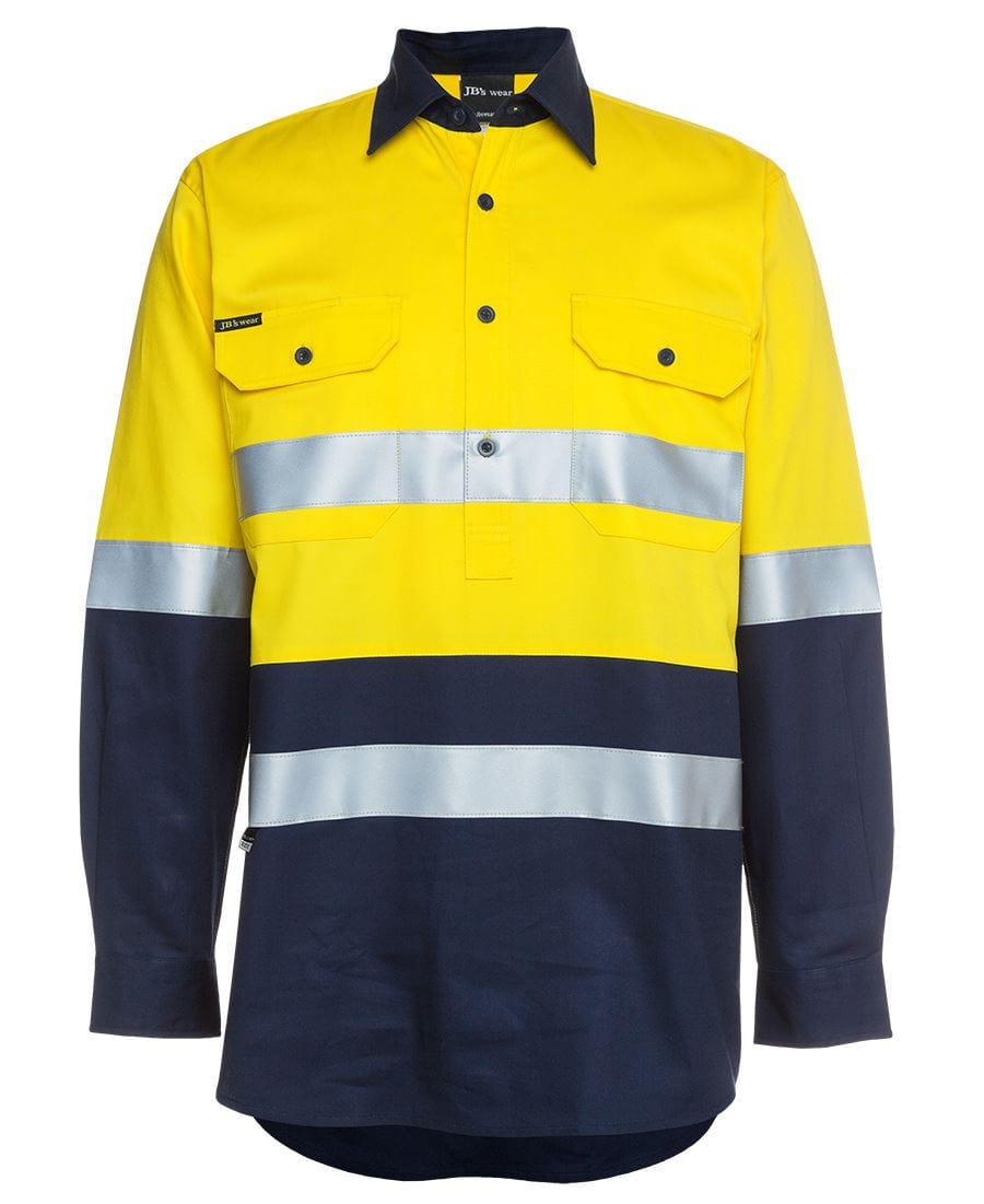JB's Wear Polos / Shirts Yellow/Navy / XS JB's Wear Hi Vis L/S (D+N) 190G Close Front Shirt