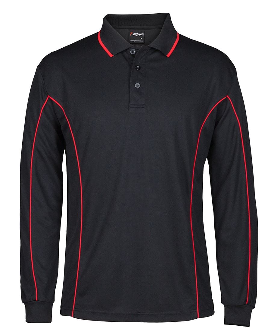 Podium Polos / Shirts Black/Red (UPF 30) / 2XS Podium L/S Piping Polo