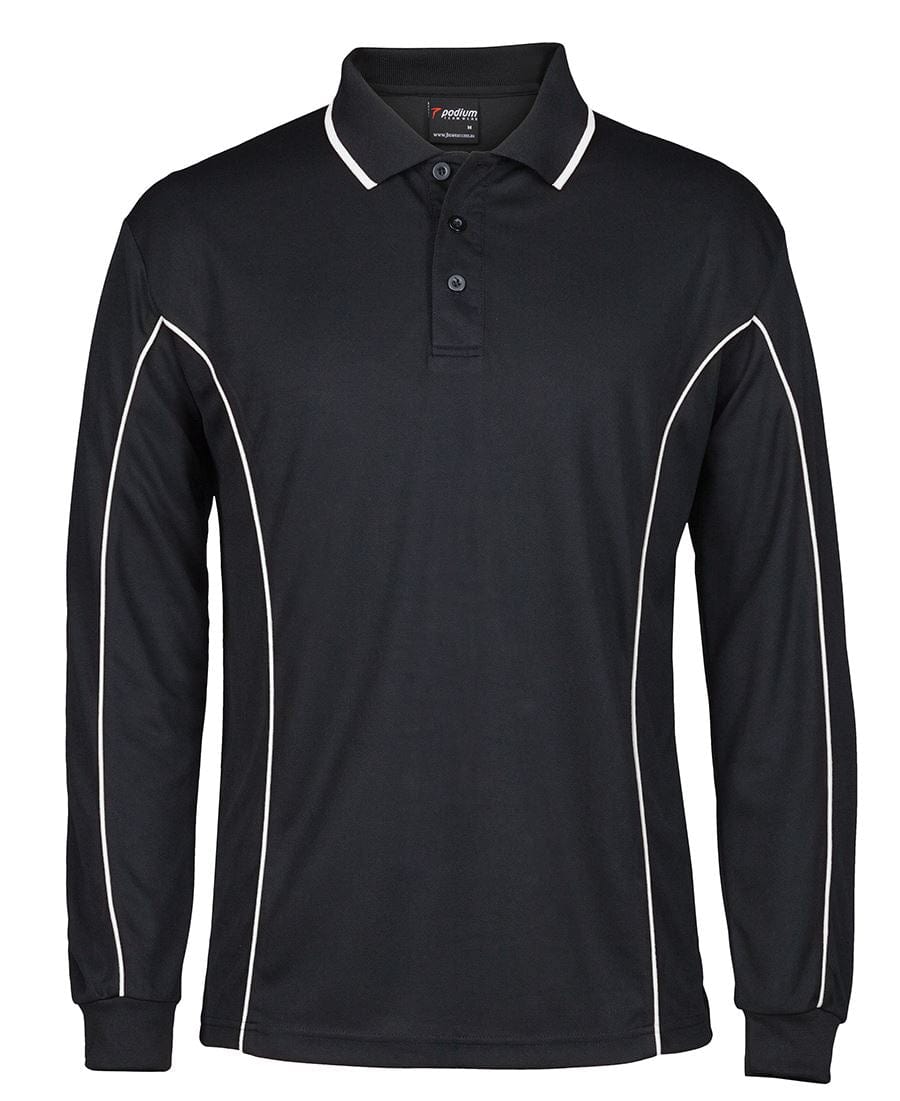 Podium Polos / Shirts Black/White (UPF 30) / 2XS Podium L/S Piping Polo