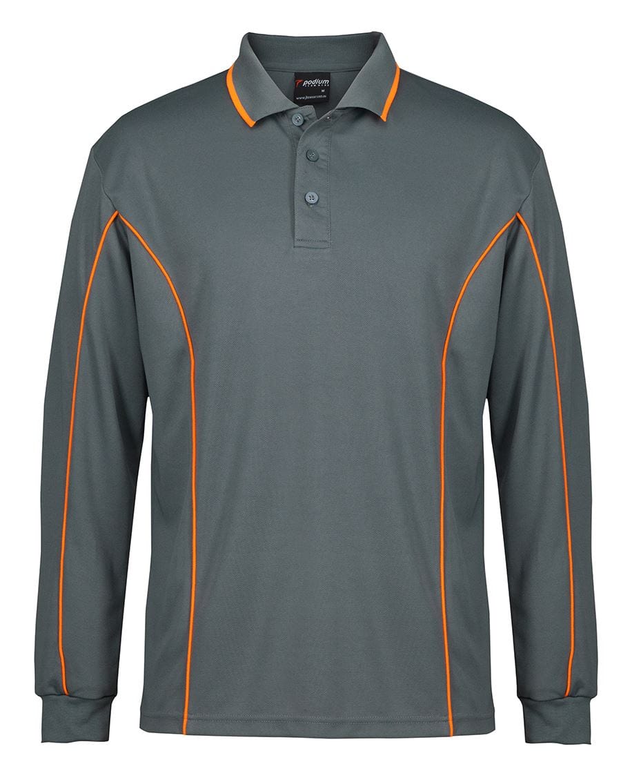Podium Polos / Shirts Grey/Orange (UPF 30) / 2XS Podium L/S Piping Polo